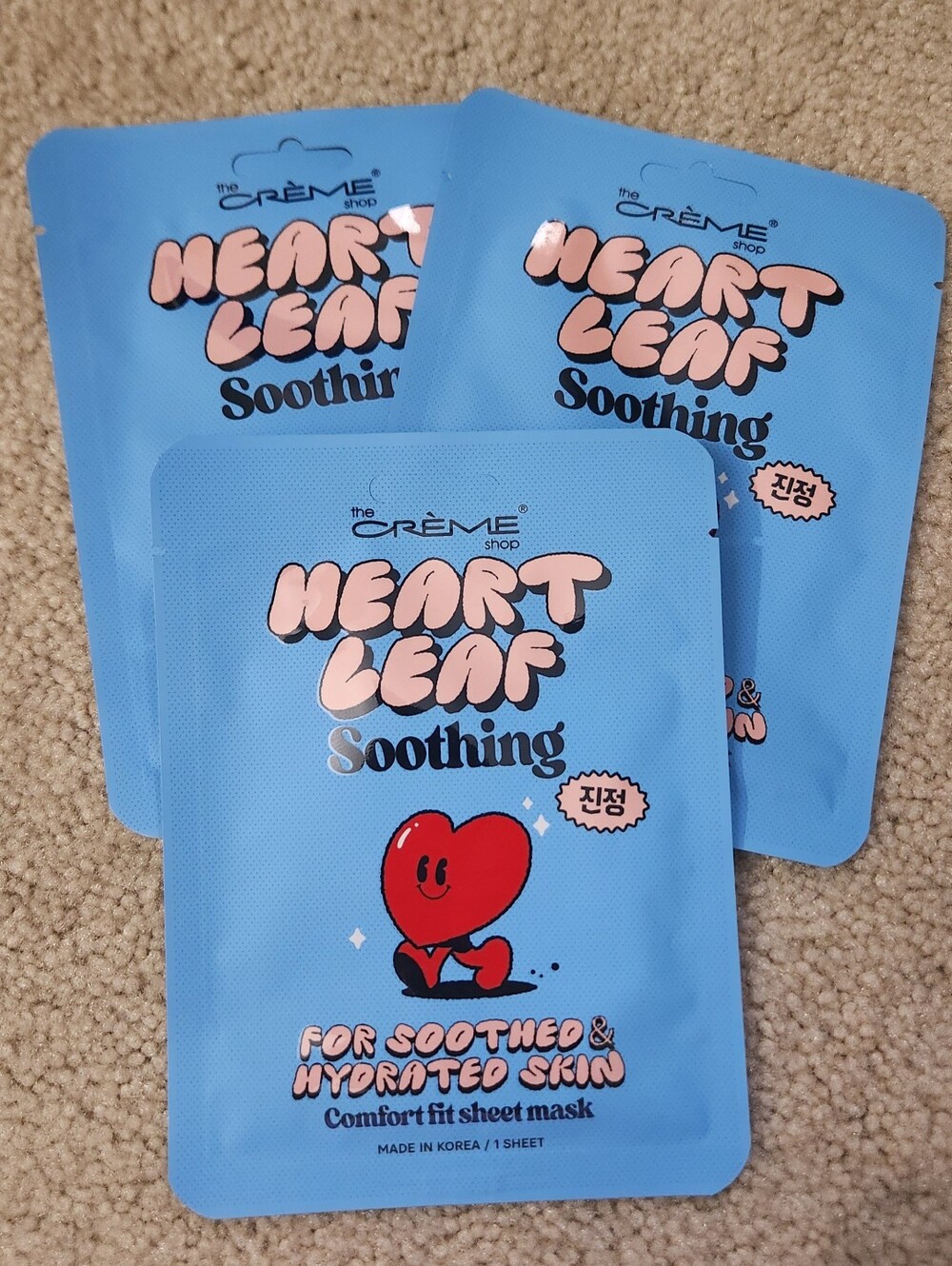 The Creme Shop, Set Of 3, Heartleaf Soothing Comfort Fit Sheet Masks